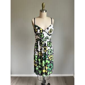 Vintage Y2K Stretchy Floral Dress Small Braided Spaghetti‎ Straps Cocktail